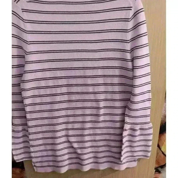 TALBOTS (M) Women's Pink/Black Stripe Pullover Knit Sweater Bell 3/4 Sleeve - Picture 5 of 6